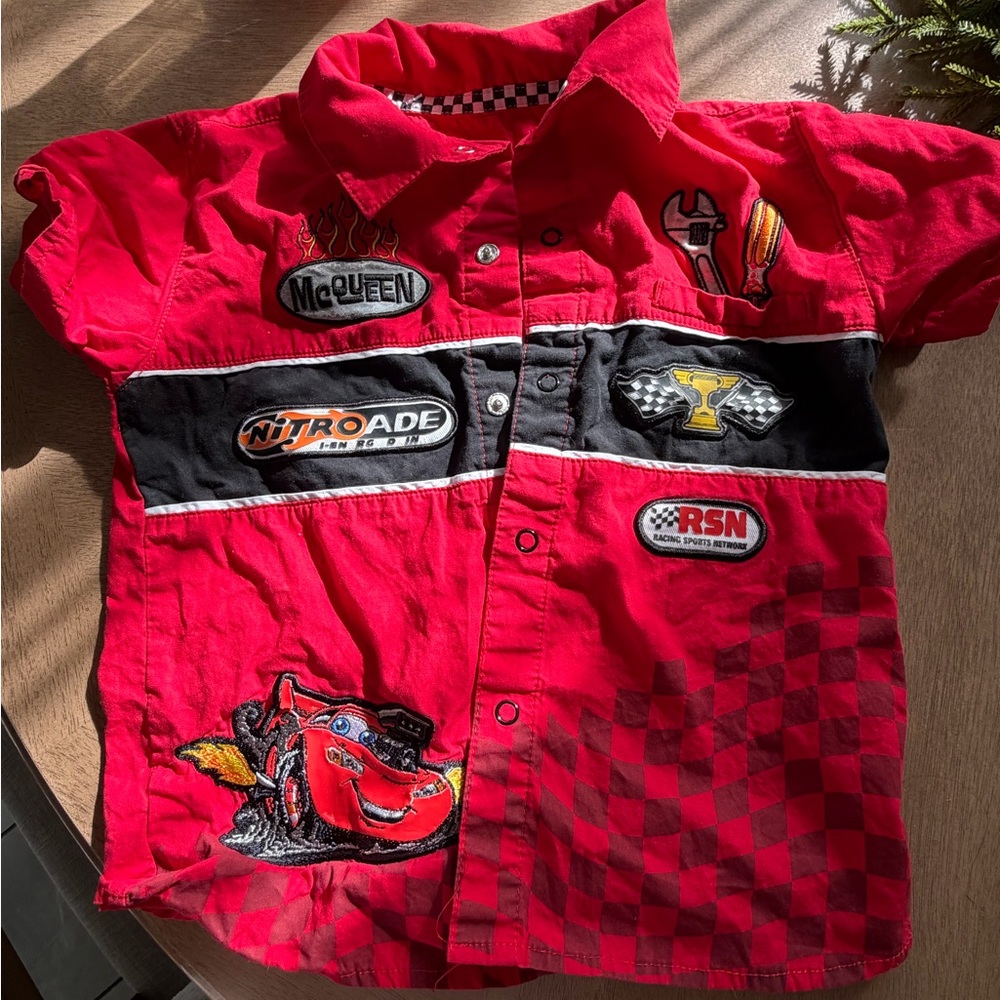 Red Cars Themed Button-Up Shirt